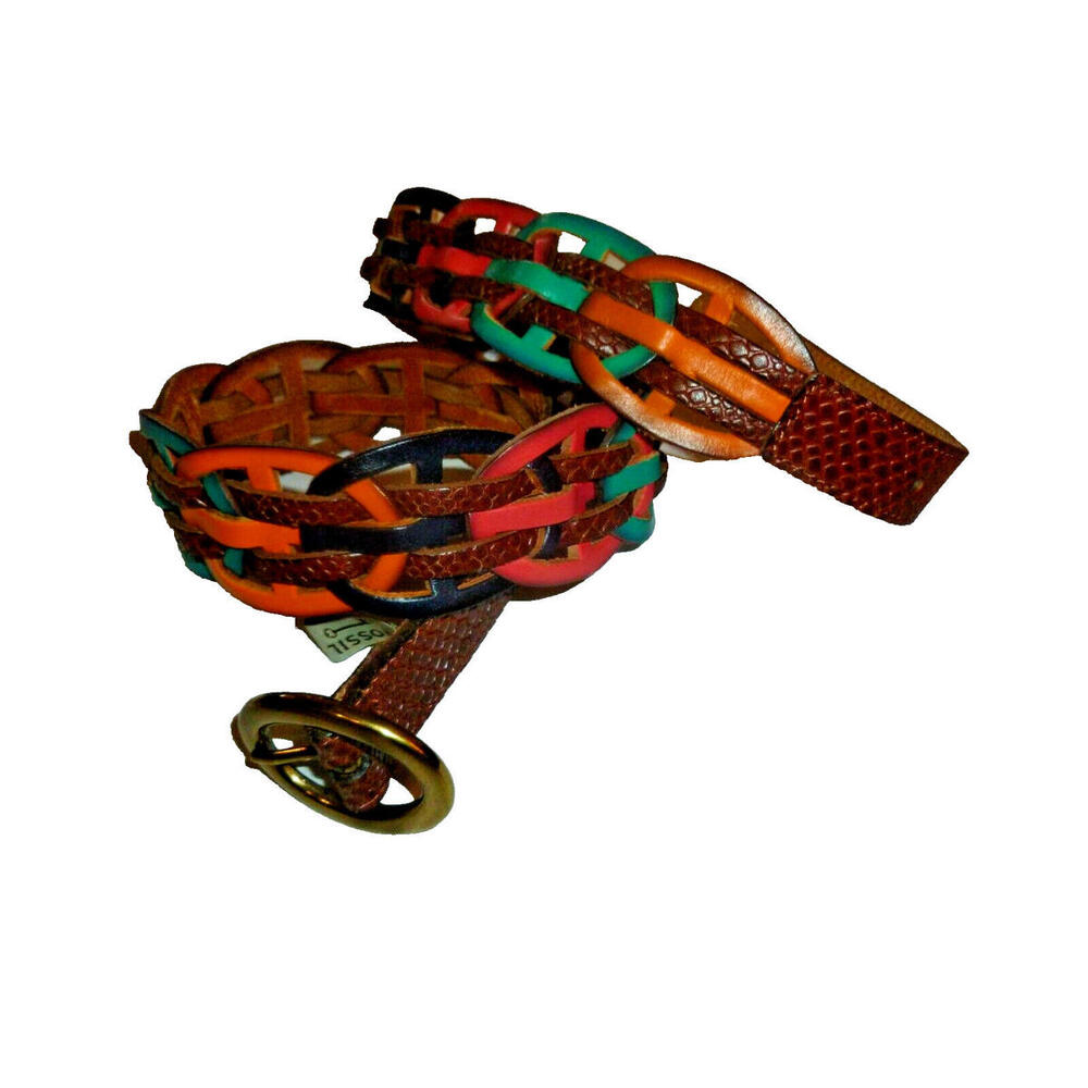 Fossil Woven Colorful Leather‎ Belt 34 L Large